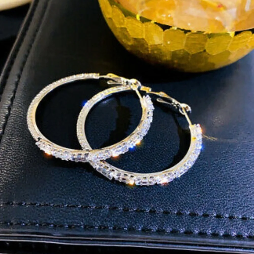 NWT DIAMOND Luxury Sterling Silver Hoop Earrings - Picture 4 of 7